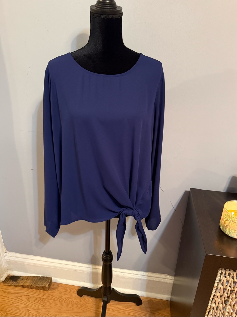 Women's Navy Blue/Purple Tie-Front Long Sleeve Top